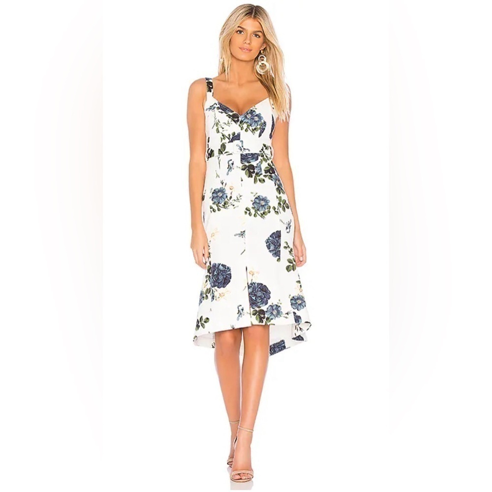 Nicolas Flare Midi Dress in Blue Rose Floral